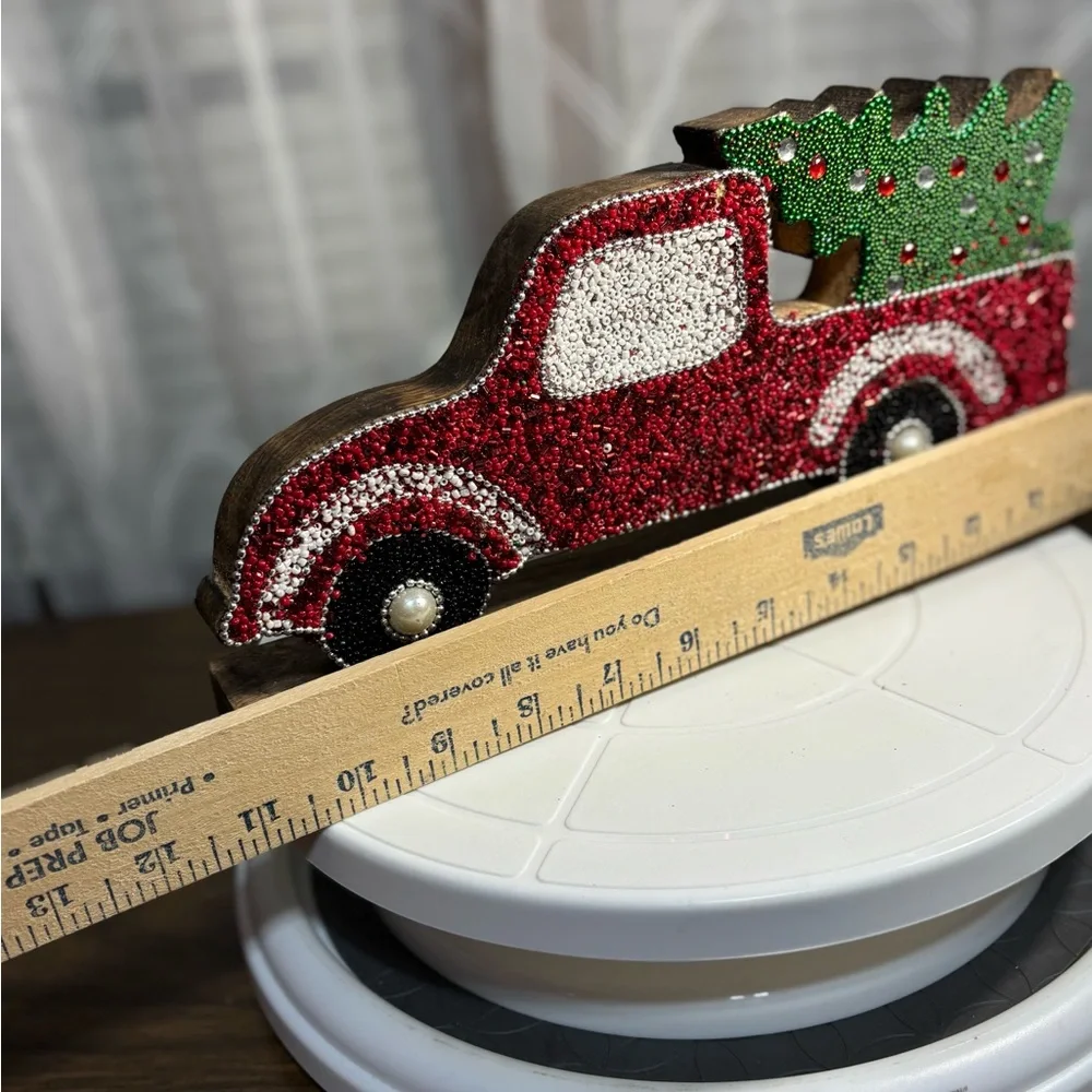 Festive Red Truck with Christmas Tree DecorHoliday Red Truck